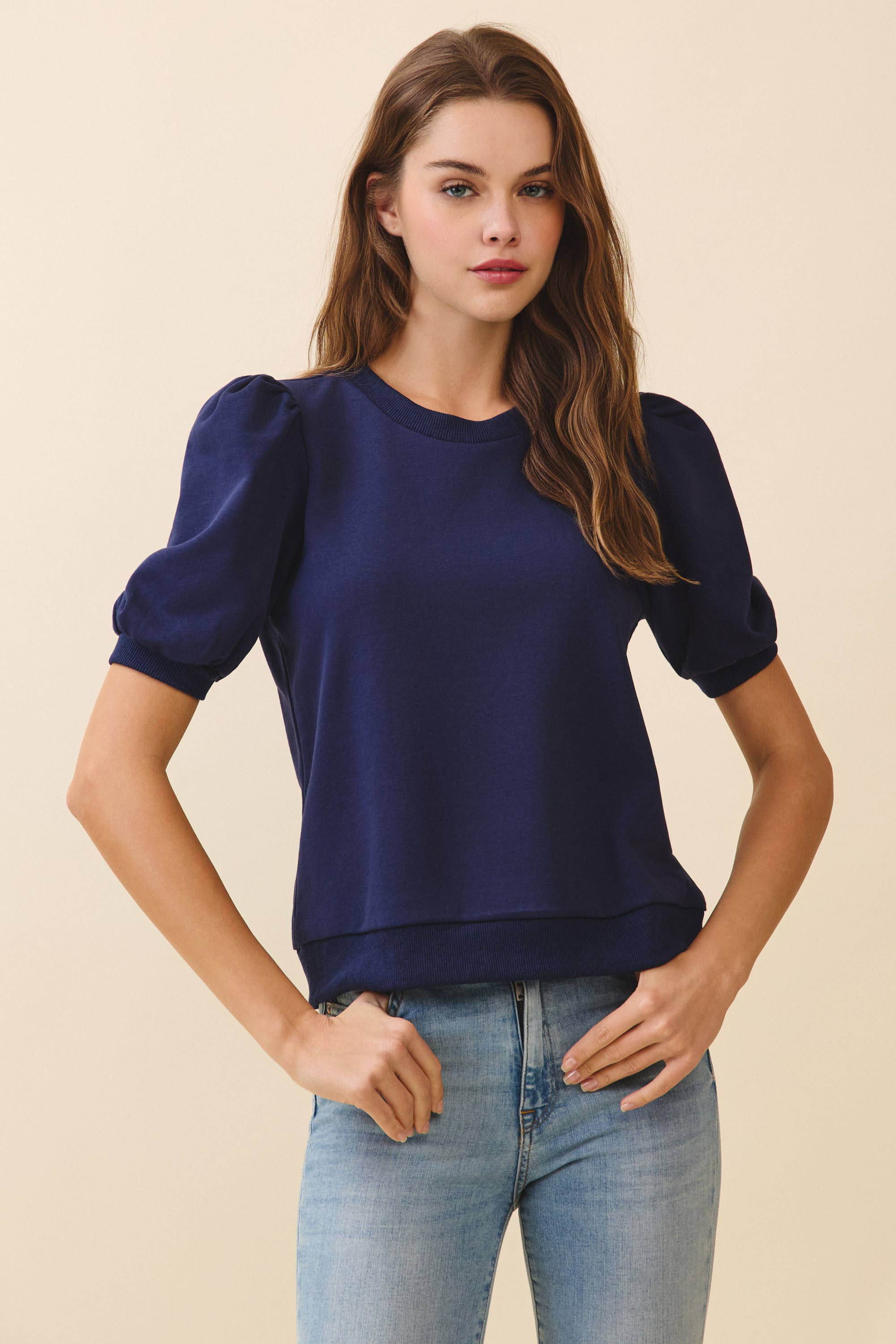 Puff Sleeves Knit Top: Navy – East Magnolia